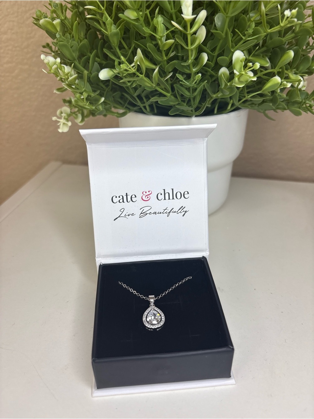 Cate & Chloe Silver Crystal Halo Necklace - White